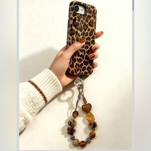 Leopard Print Phone Case with Beaded Strap